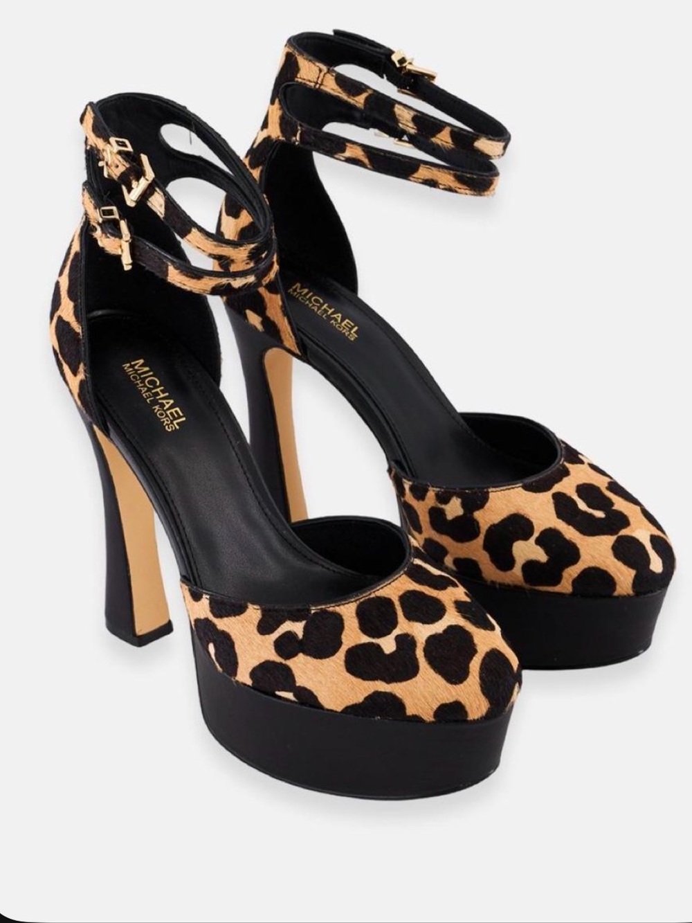 Michael Kors calf hair Women Martina Leopard Printed Adjustable Buckle platform